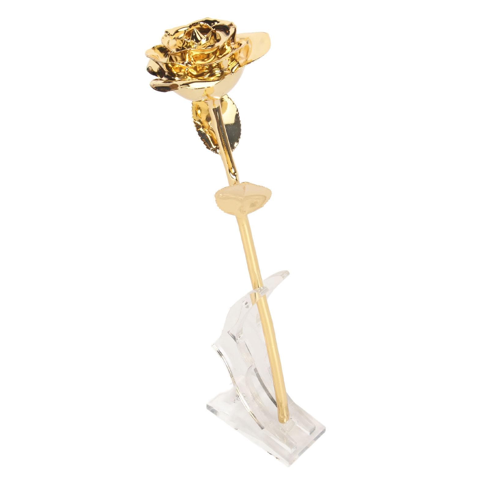 24K Gold Plated Rose Clear Texture Romantic Exquisite Long Lasting Rose Flower with Holder Gold gold
