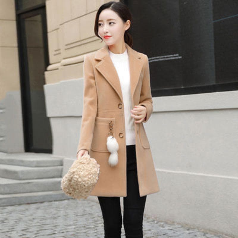 New Woolen Coat Coat Women's Medium and Long Korean Version 3XL
