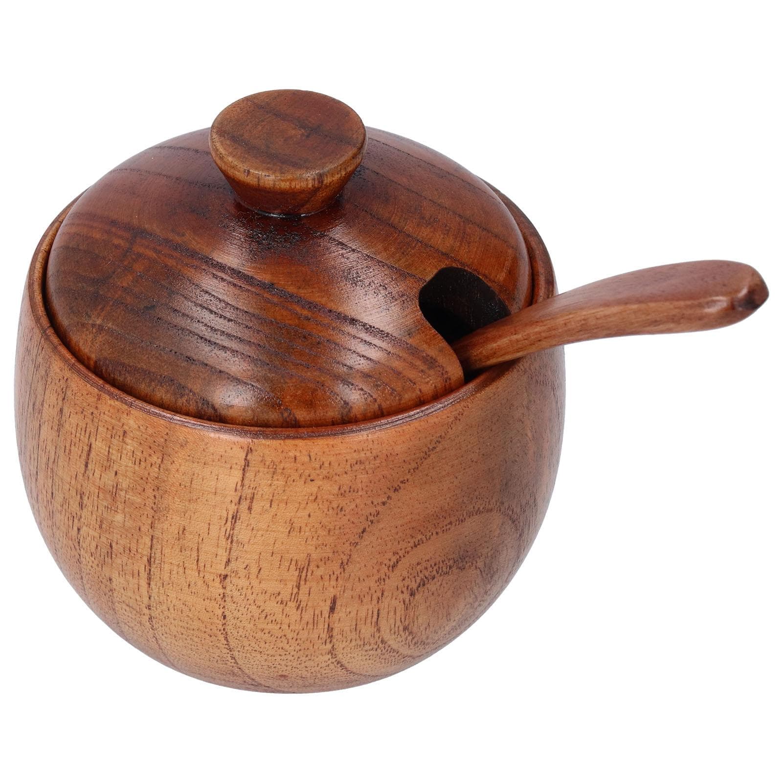 Household Seasoning Jar with Spoon Lid Wooden Salt Container for Home Kitchen Restaurant