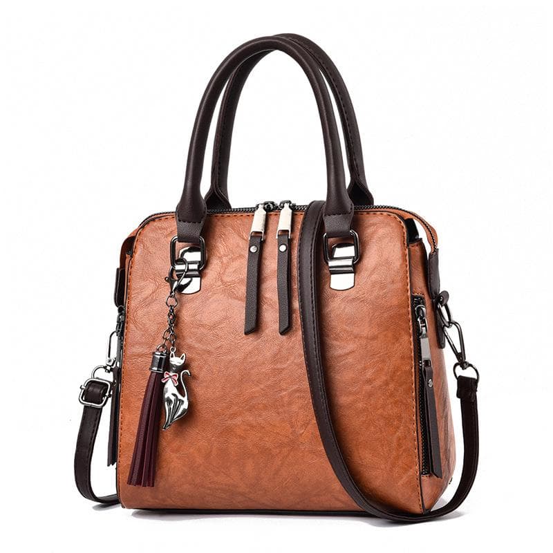Yogodlns Leather HandBag Women Tassel Crossbody Shoulder  Bags Totes 24cm*13cm*24cm brown