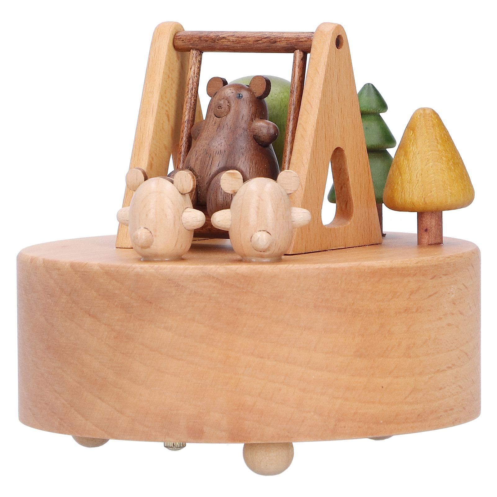 Wooden Music Box Innovative Cartoon Bear Swing Musical Box Ornament Birthday Gift