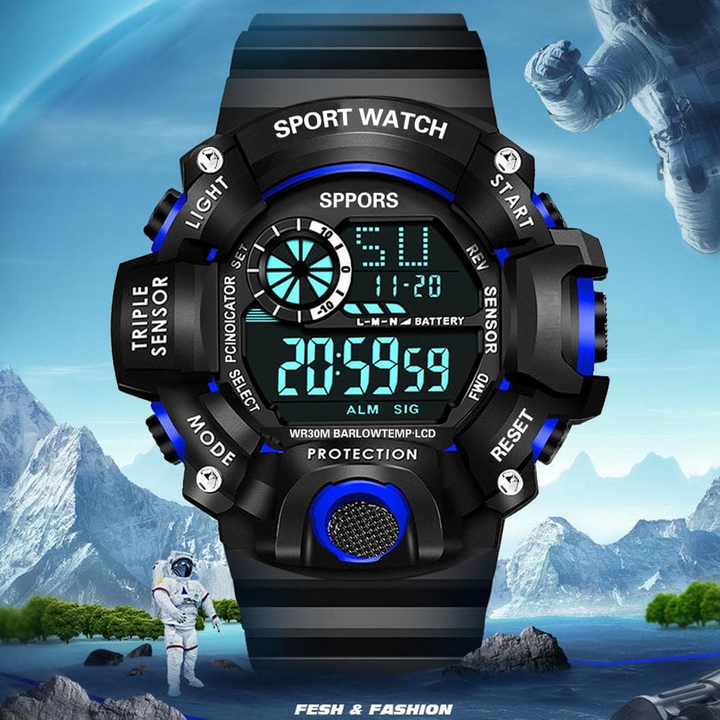 Fashion Multifunction Sports Watch Display Date Calendar Week Alarm Unisex Watch blue