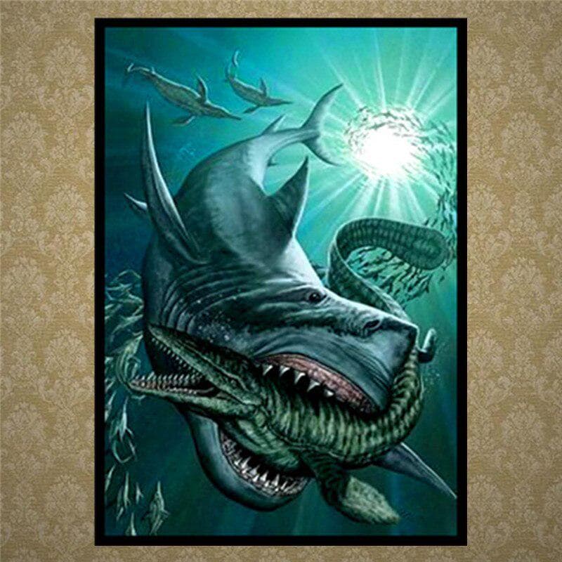 5D DIY Diamond Painting Cartoon Animal Shark Diamond Embroidery Cross Stitch Home Decoration 20X30CM