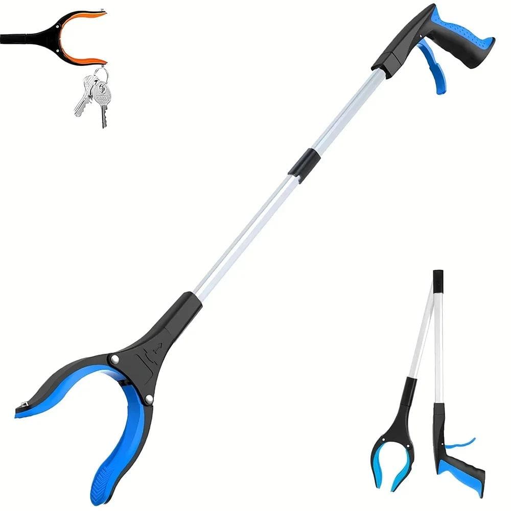 1-Pack 34 Inch Extra Long Grabber Reacher with 360°Rotating Jaw & Magnet Foldable Pickup Mobility Aid Reaching Assist Tool blue
