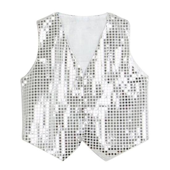 Boys Girls Sequined Vest Waistcoat Hip-hop Dance Party Street Show Costume Height 150cm silver