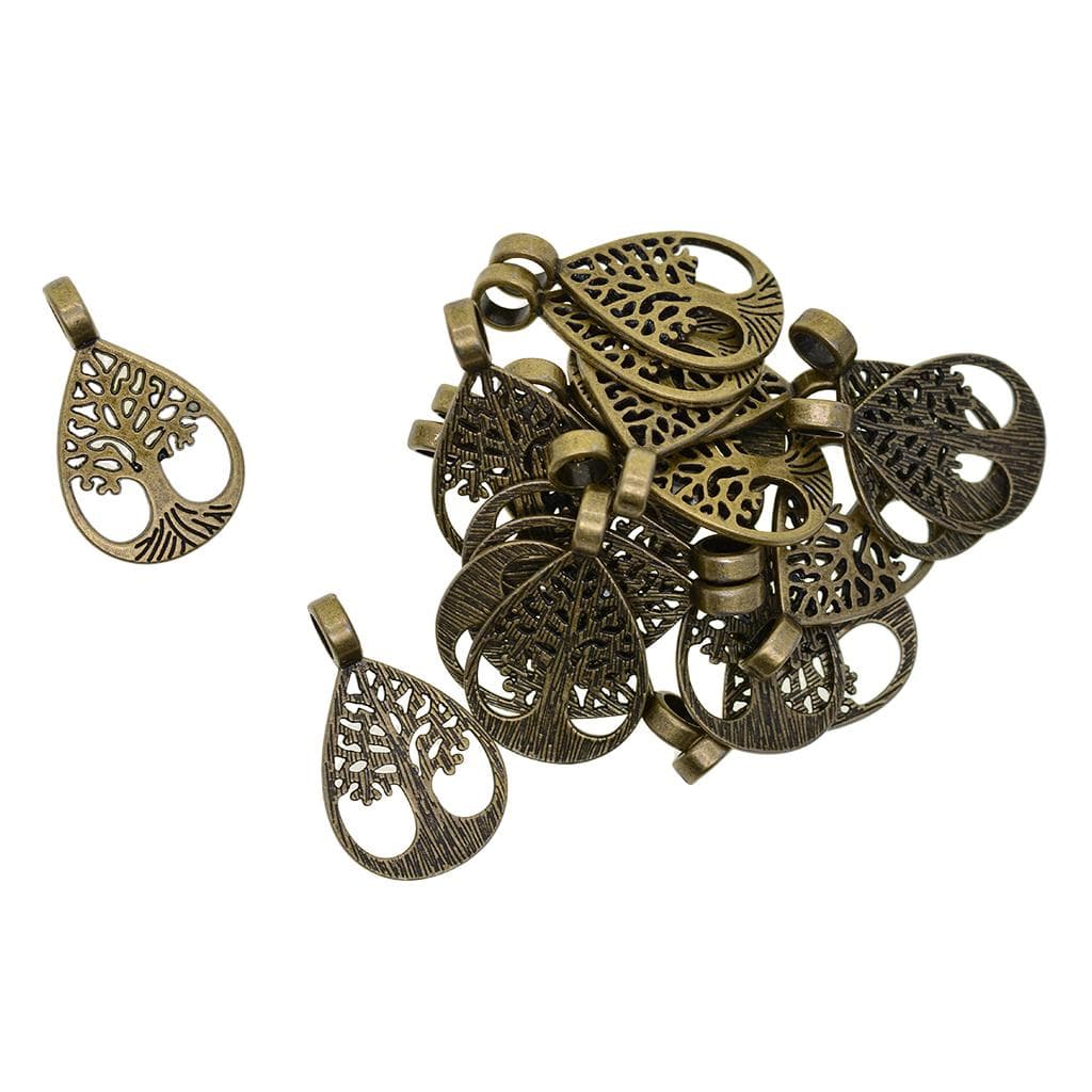 20 Pieces Bronze Filigree Tear Drop Tree of Life DIY Charms Pendants 35x21mm bronze