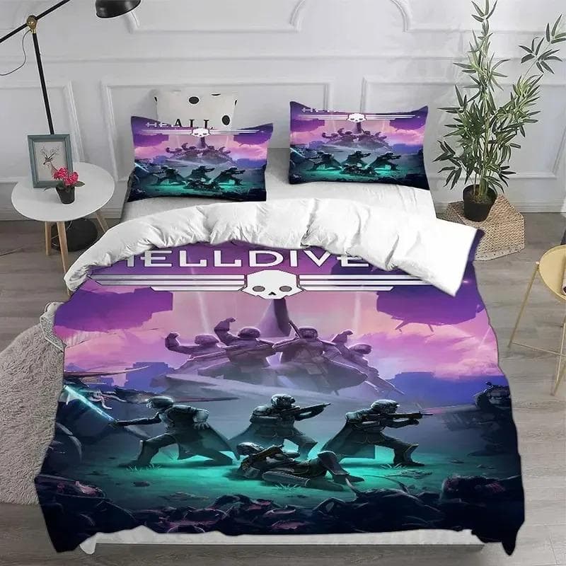 3D HELLDIVERS 2 Bedding Sets Comforter Quilt Bed Cover Duvet Cover Pillow Case Sets Kids Adult Size For Home Textiles EU Single 135x200cm