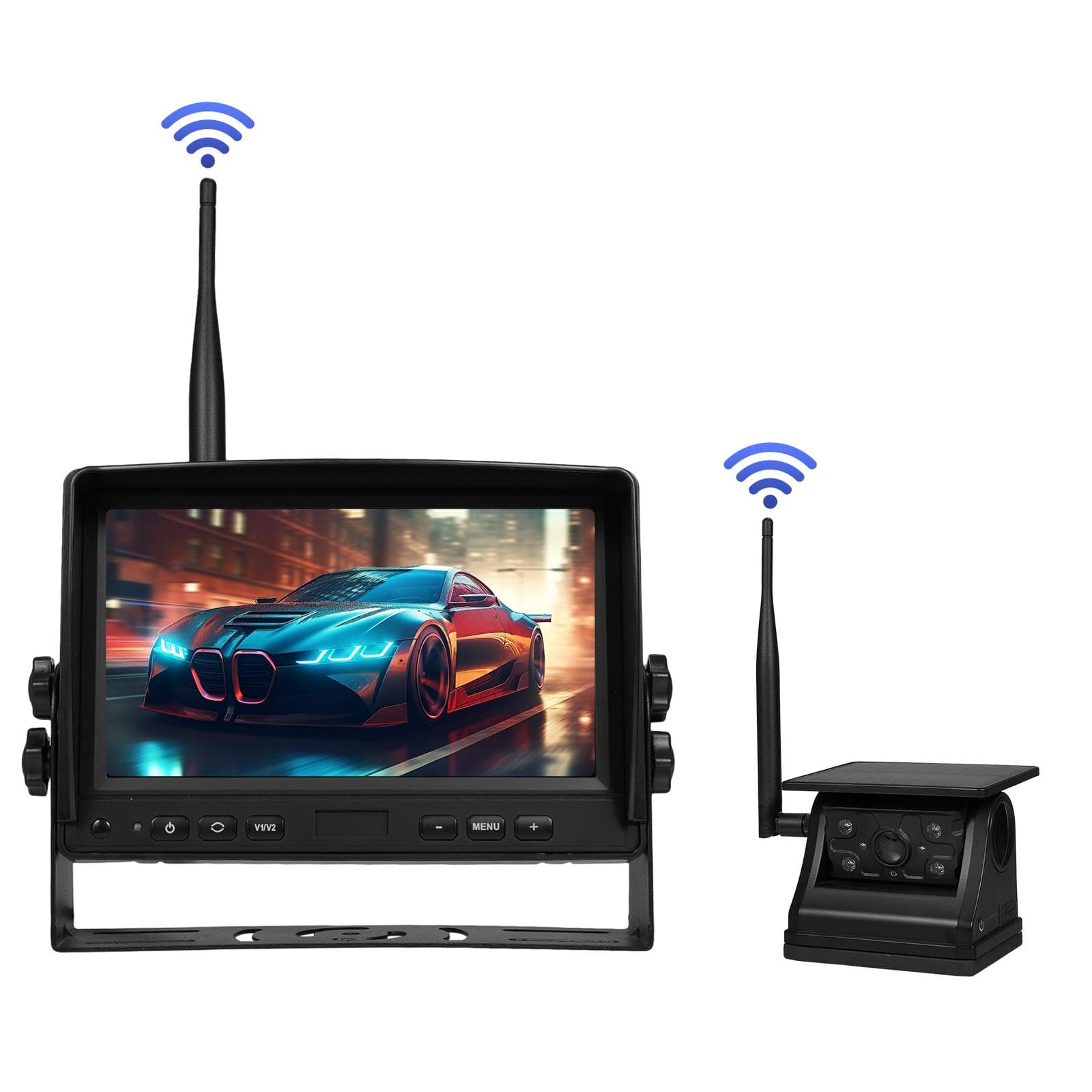 Wireless Backup Camera Solar Magnetic, Portable Cordless Truck Trailer Rear View Camera IR Night black