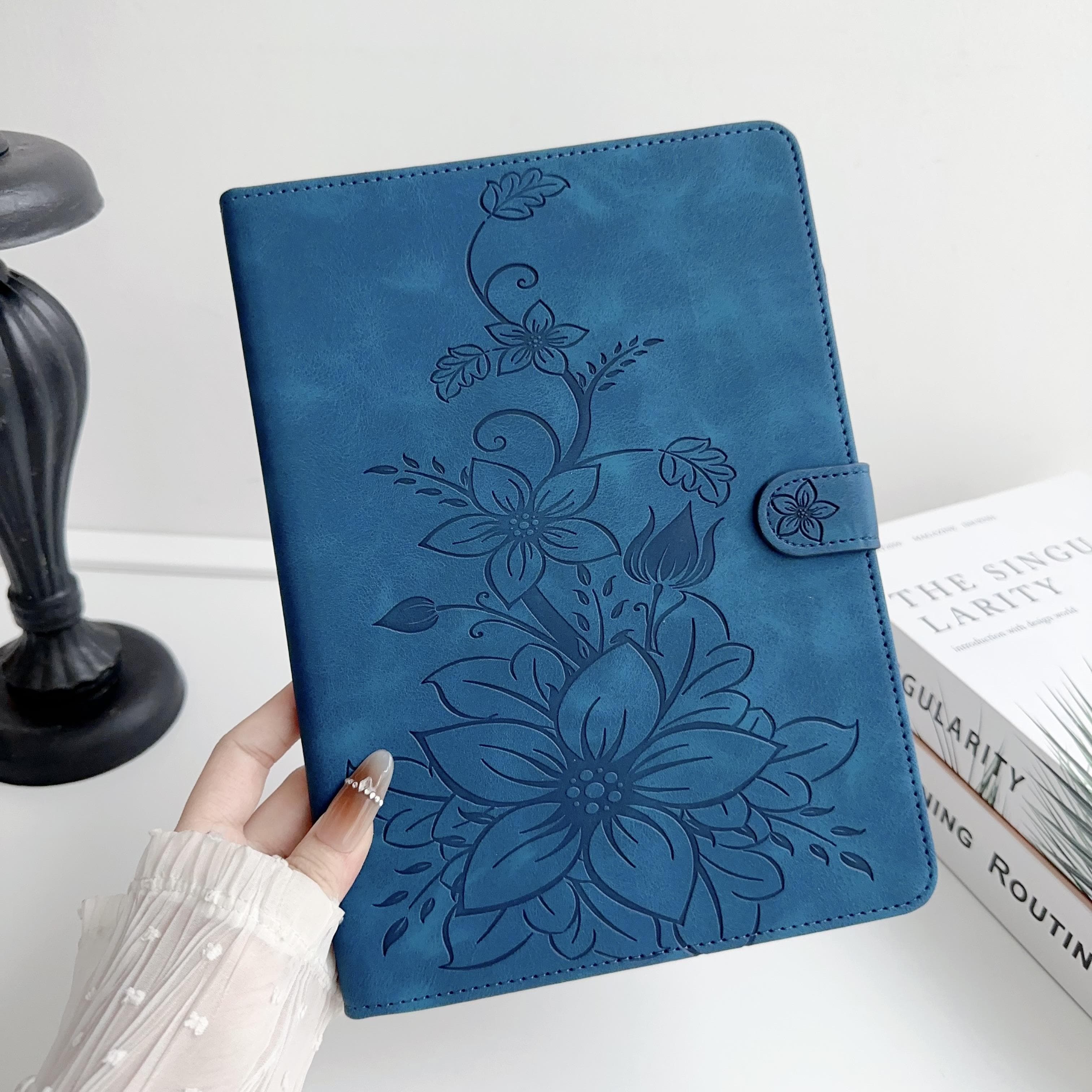 For Honor Pad X8a (not the mobile phone model Honor X8a).PU Leather Exquisite Floral Embossed Design Tablet Case Honor Pad X8a blue
