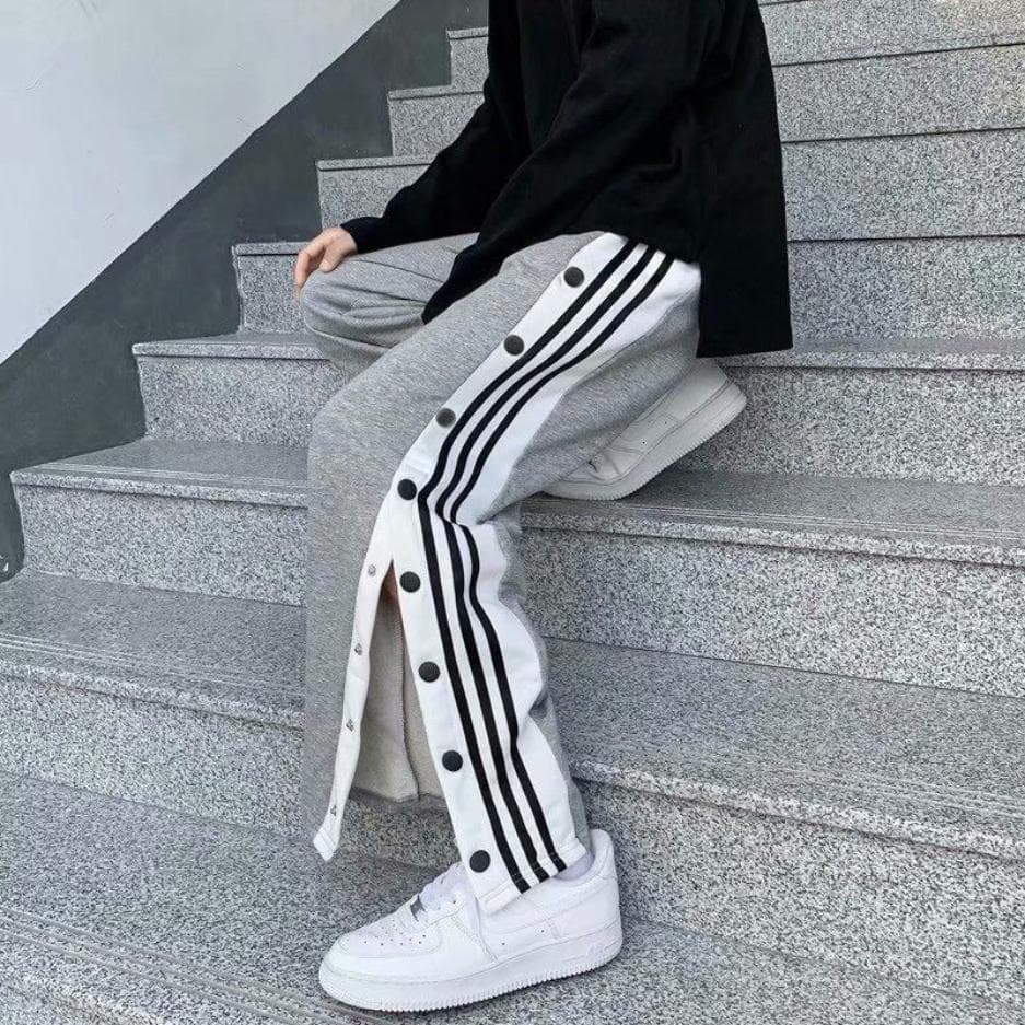 Womens Joggers Sweatpants Wide Leg Pants Loose Stripe Casual High Waist Pants Streetwear Trousers L grey