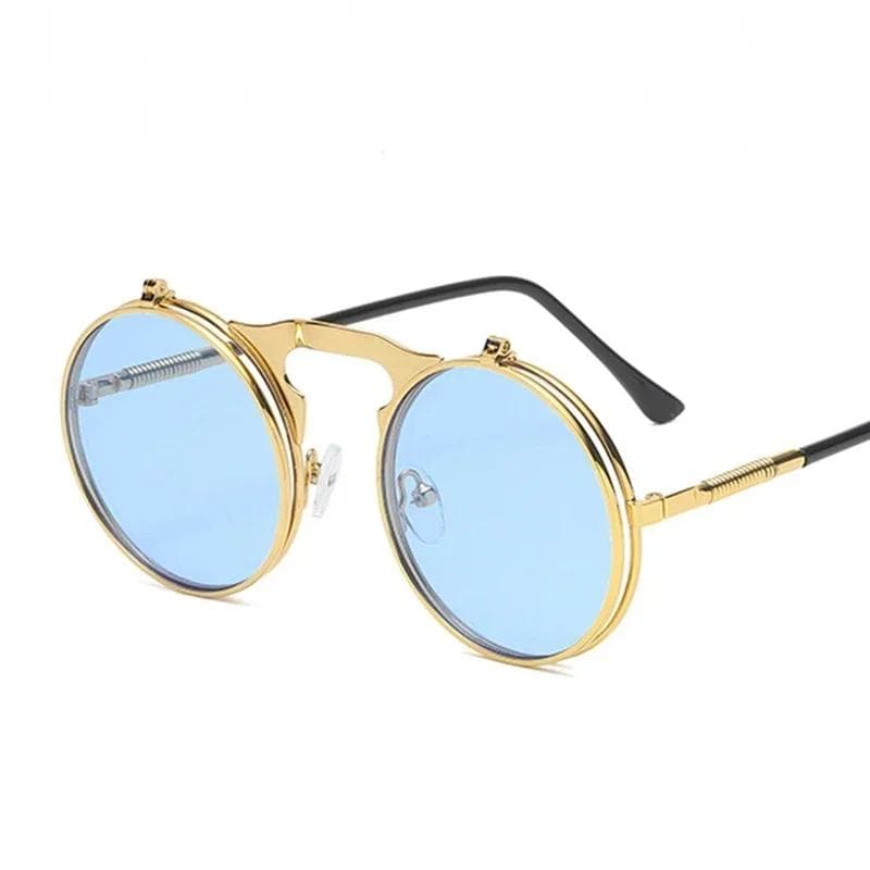 Vintage Round Flip Up Sunglasses Steampunk Costume Glasses for Men Women Juniors Circle Retro Style As picture