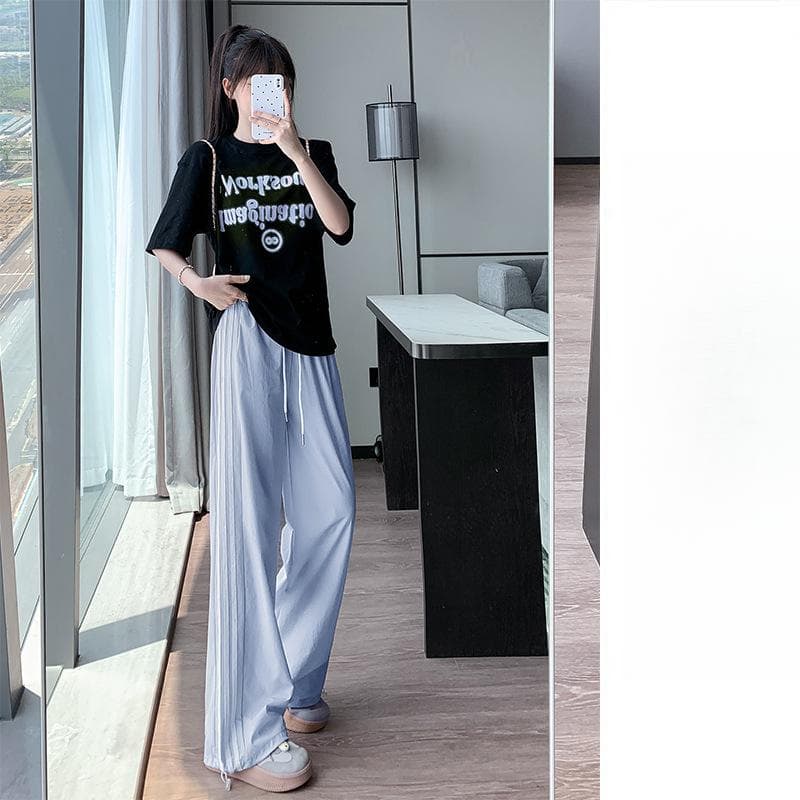 Striped Quick-drying Pants Women's Pants Summer Thin New High-waisted Loose Straight Sweatpants XL