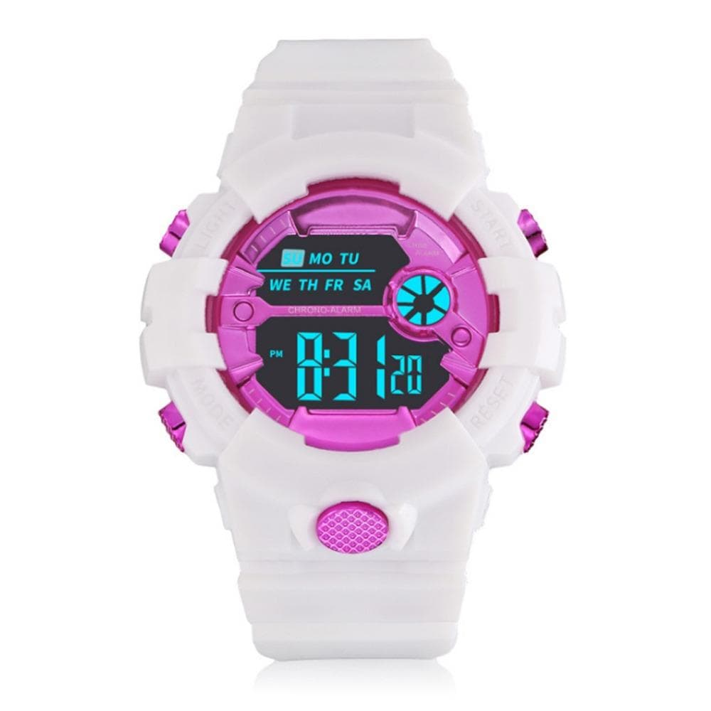 Waterproof Electronic Watch Multifunctional Digital Sport Watch Student Wristwatch  Women Men White Pink