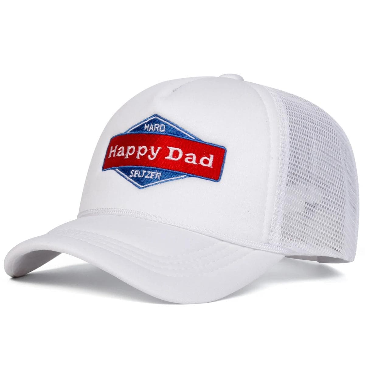 Unisex Happy Dad Letter Embroidery Baseball Net Caps Spring and Summer Outdoor Adjustable Casual Hats Sunscreen Hat white