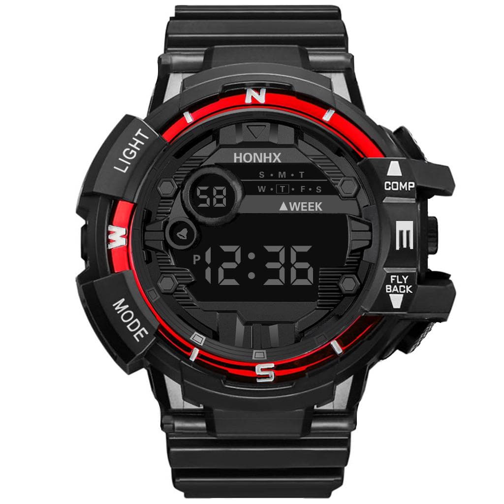 Fashion Men Waterproof LED Digital Date Military Sport Rubber Quartz Watch Alarm red