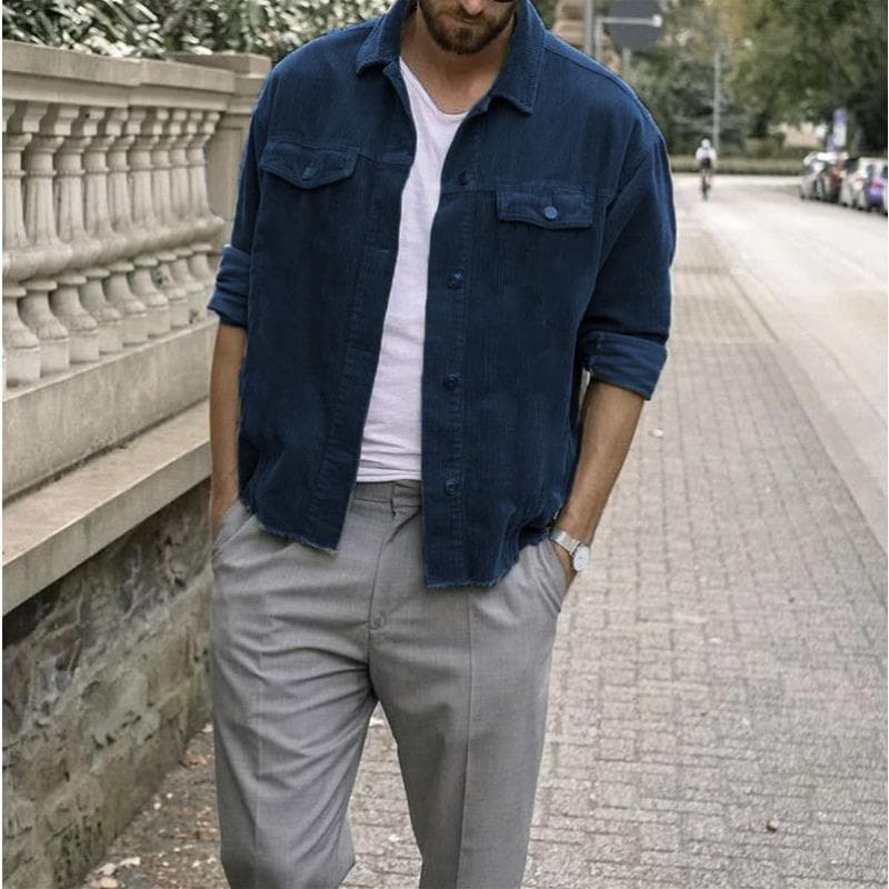 Autumn and Winter New Popular Corduroy Loose Coat Men XXXL navy blue