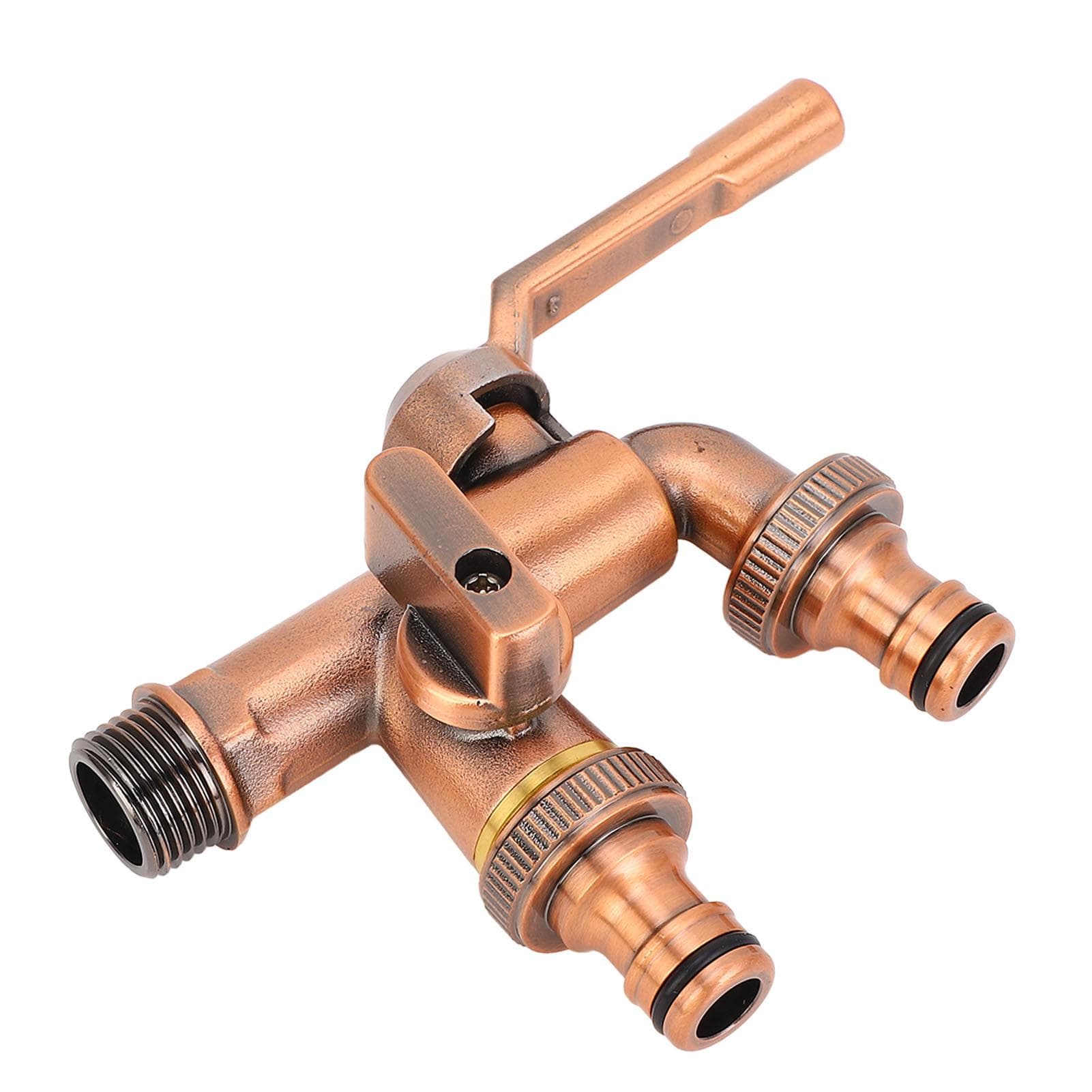Double Taps Water Faucet 34 Inch Inlet 25mm Double Outlets Brass 2 Way Garden Hose Splitter