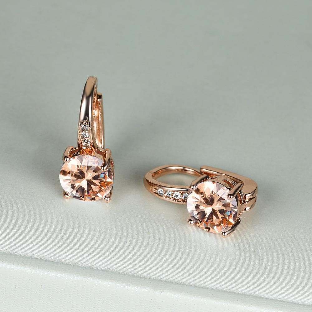 Luxury Rose Gold Color Round Cut Champagne Aqua Pink Blue Stone Drop Dangle Earrings Clip on Earrings Wedding Jewelry champagne