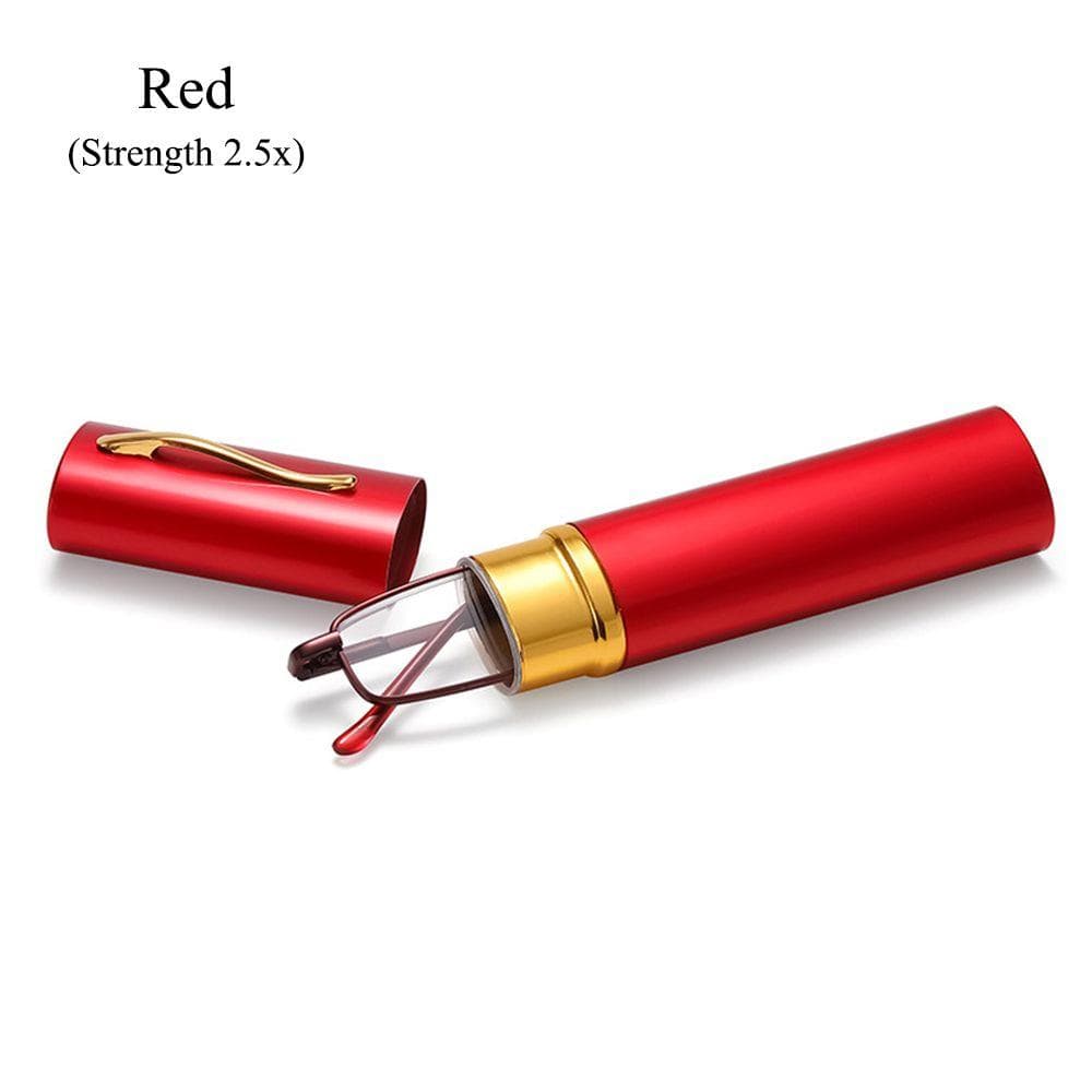 Lightweight Portable Slim Reading Glasses Eyeglasses with Pen Clip Tube Case Readers for Men Women Strength 2.5x red