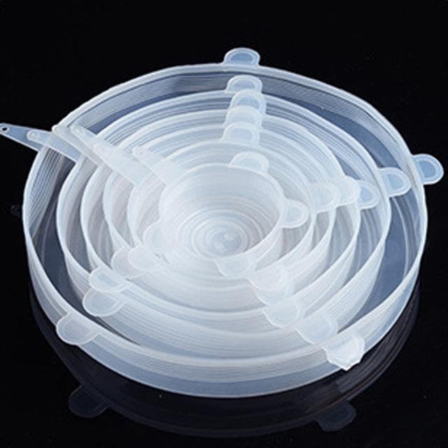 6 Pcs Silicone Cover Stretch Lids for Kitchen Microwave Food Covers Bowl Caps Elastic Silicone Lid Cap Universal Adaptable Lids white