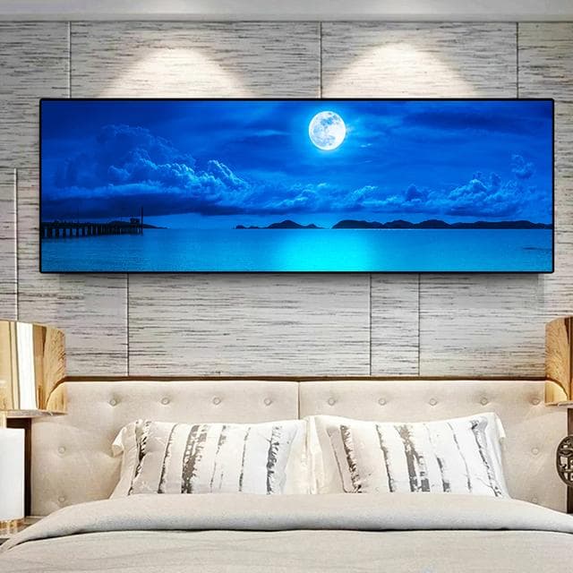 Seascape Panorama Blue Sky Cloud Canvas Painting Landscape Posters and Prints Wall Art Pictures Living Room Home Decor No Frame 60cm×170cm NoFrame