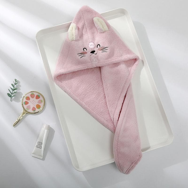 Cute Cat Hair Cap Microfiber Hair Towel Long Hair Quick Dry Hat Bath Towel Strong Water Absorbent Women Wrap Wiping Hair Towel pink