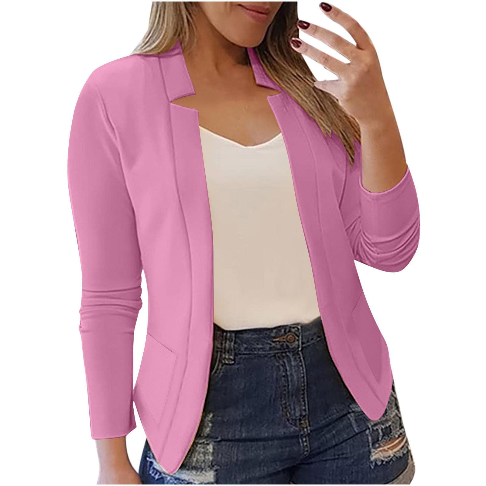 New Product Explosion Solid Color Casual Professional Pocket Small Blazer Top Women's Clothing 5XL
