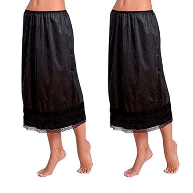 Womens Elastic High Waist Bust Skirts Smooth Swing Dress Underskirt Anti-Static Half Slip Snip Skirt L-3XL XXL black