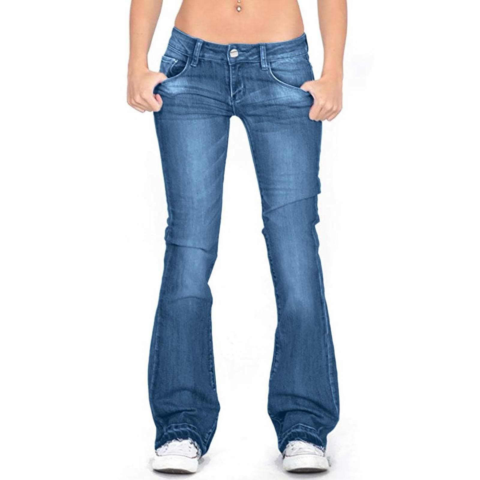 Women's Jeans Skinny Flare Pants Women's Pants Long Solid Color Jeans M dark blue