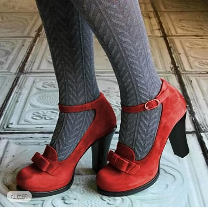 Women's high heels, single shoes, versatile temperament, thick heels, low top shoes, oversized seasonal shoes 34 red