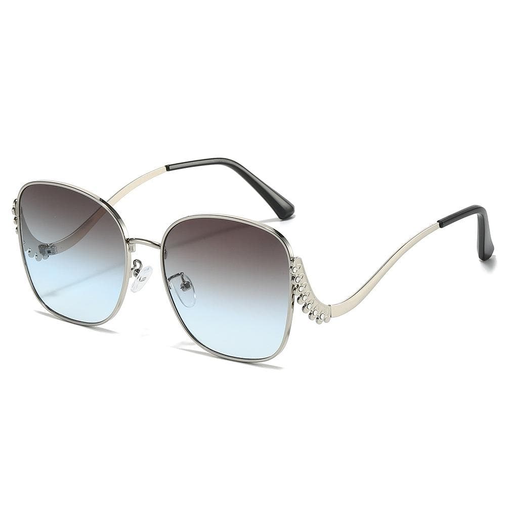 New Luxury Gradient Square Women Sunglasses UV400 Metal Diamond Curved Leg Design Trendy Men Sun Glasses as picture