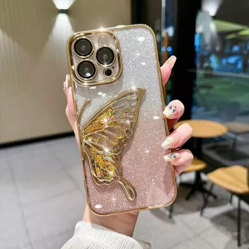 Quicksand Butterfly Applicable To Apple 16pro Gradient Glitter Powder Mobile Case 15 Color Plated IPhone 14 Full Pack Protection Case iPhone12proMax gold