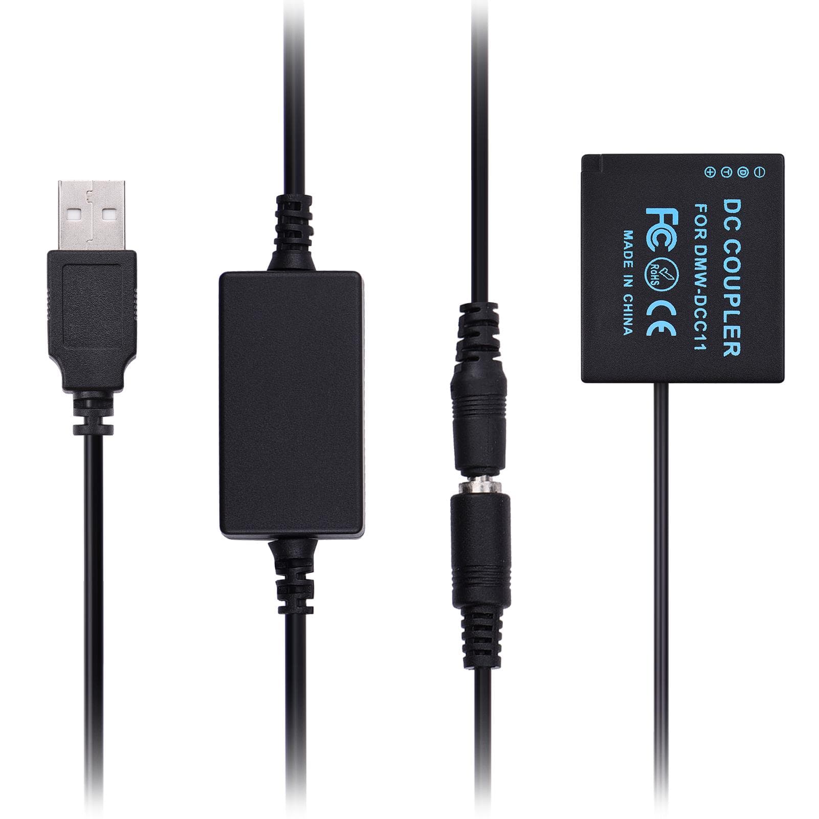 Andoer DMW-DCC11 USB Power Kit DC Coupler Dummy Battery Replace of DMW-BLG10/BLE9 Battery with USB black