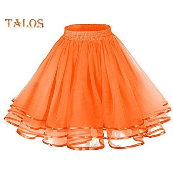 Mesh Tulle Skirt with Elastic Waistband Solid Color Three-Layered Princess Skirt Cosplay Weddings Parties Knee-Length Skirt orange
