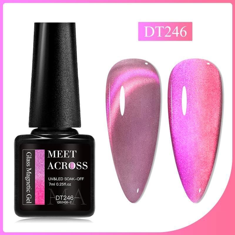 MEET ACROSS 7ml Glass Cat Eye Magnetic Gel Glitter Colorful Laser Gel Nail Polish Semi Permanent Shiny Varnish UV Gel for Nail Art Design DT246