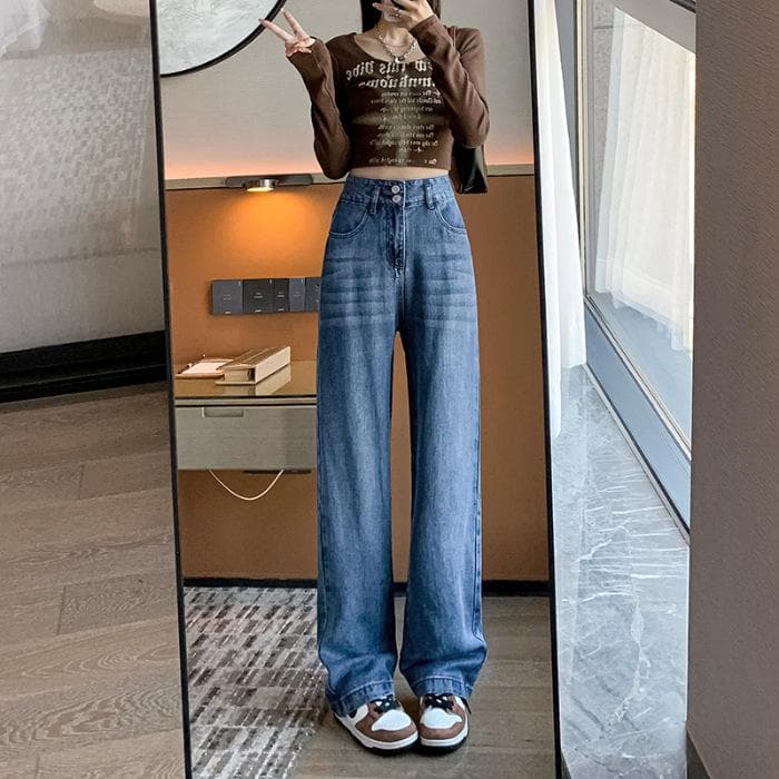 Jeans for Women In Summer Silk Wide-leg Jeans for Women In Summer Thin Summer Loose Ice Silk 2XL