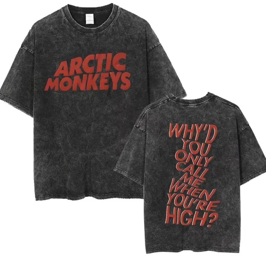 Retro Rock Arctic Monkeys Music Album Graphic T-Shrit Men's Vintage Washed Oversized Short Sleeve T Shirt Streetwear S