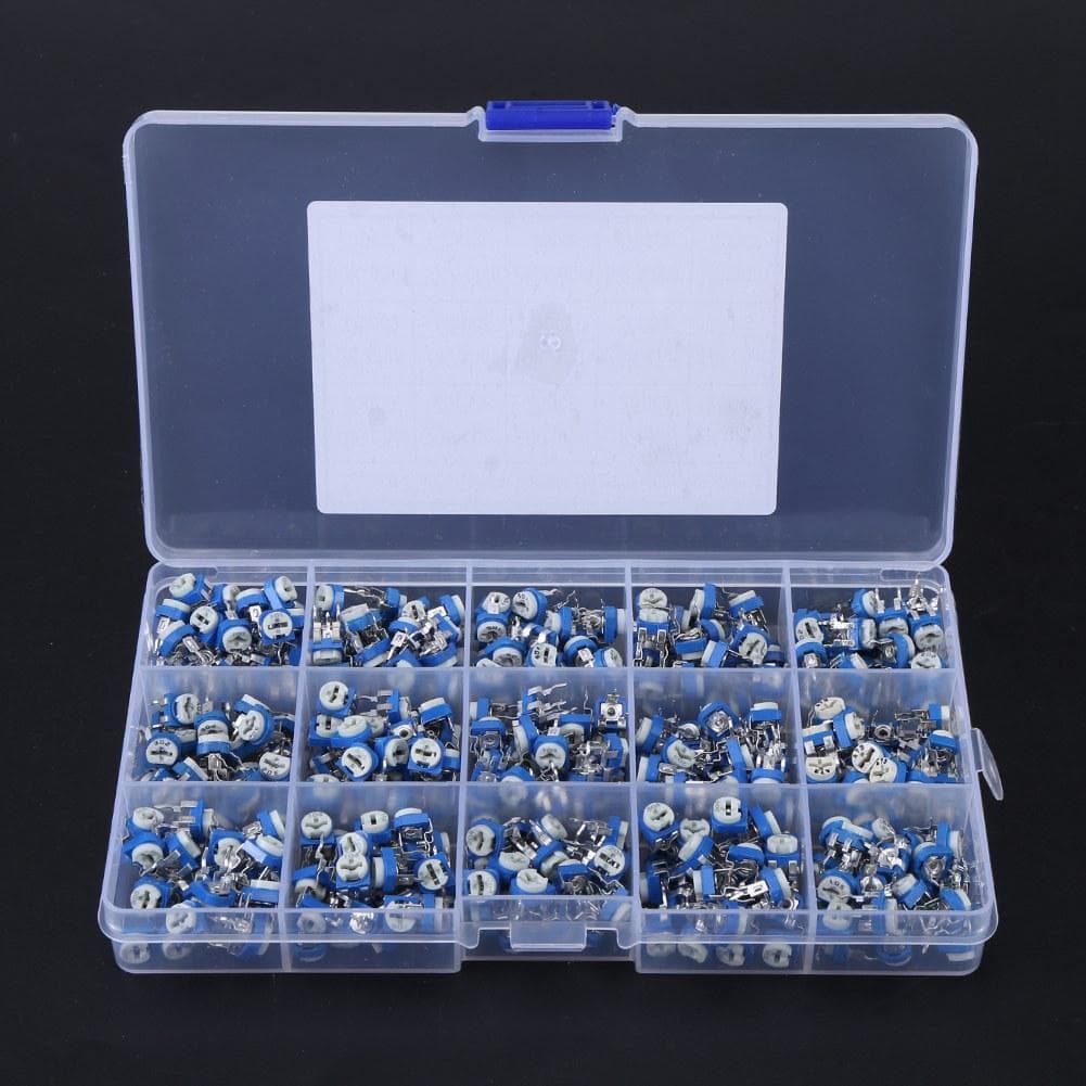 375Pcs 15 Values Potentiometer Variable Resistor Assortment Kit with Box