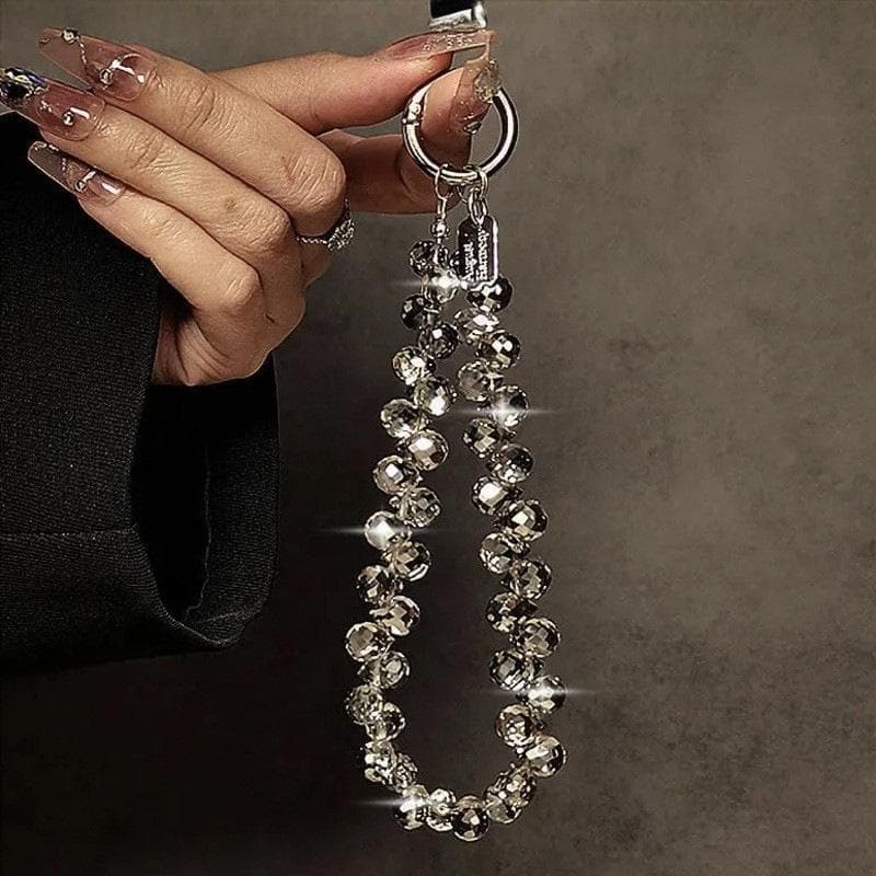 Flashing Mobile Phone Lanyard High-End Luxury Short Water Drop Hanging Chain Hand-Beaded Wrist Chain Hand-Held Pendant grey