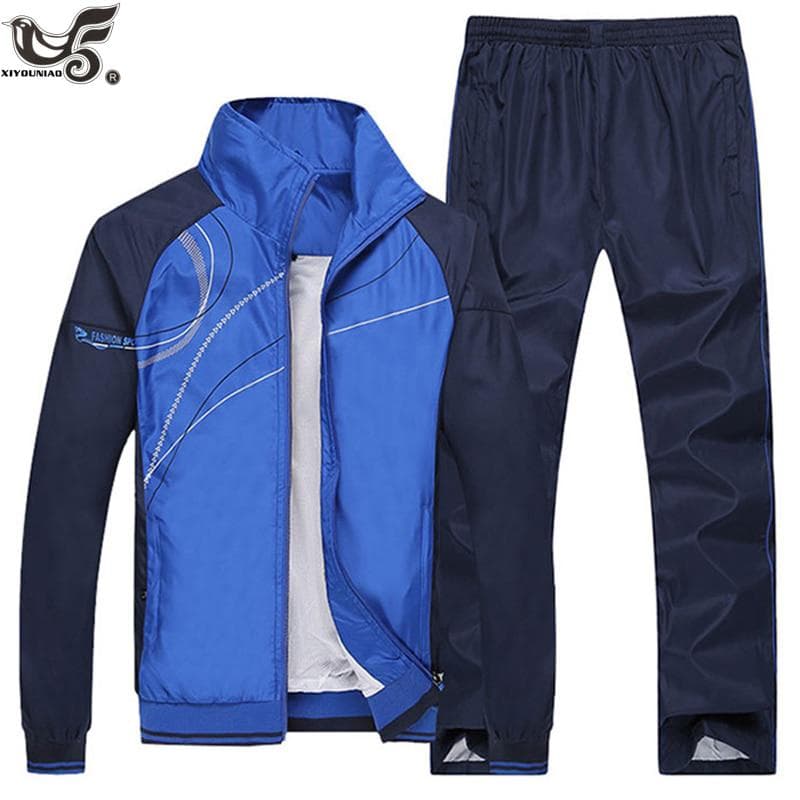 Men's Set Man Sportswear Sporting Suit Casual Sweatsuit Male's Walking Tracksuit Sets Size L-5XL XXXXL blue