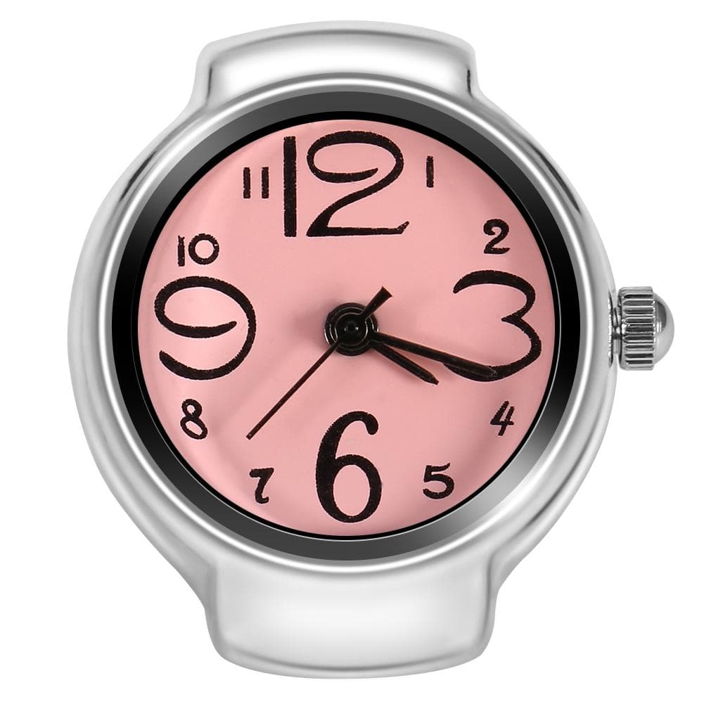 1Pc Fashionable Women Men Quartz Analog Round Finger Ring Love Watch (Pink) pink