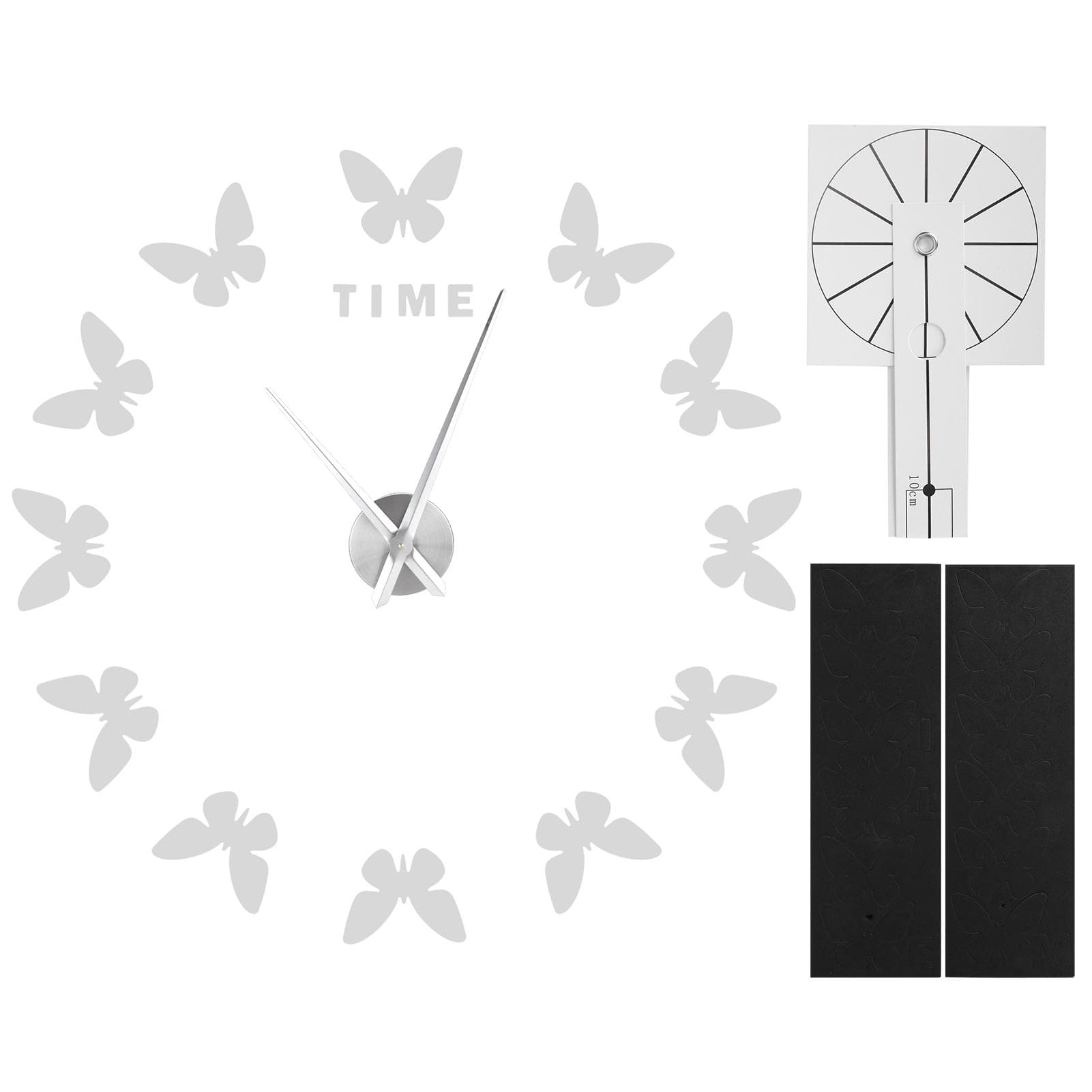Large Wall Sticker Clock Butterfly Shape Innovation DIY Modern Art Living Room DecorationBlack silver