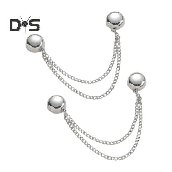 2Pcs Multi-Function Magnetic Clothing Clip with Chain Multi-Purpose Pinless Metal Buttons Clip Clothes Scarf Trouser Legs Cuff Fixing Magnet Pin silver