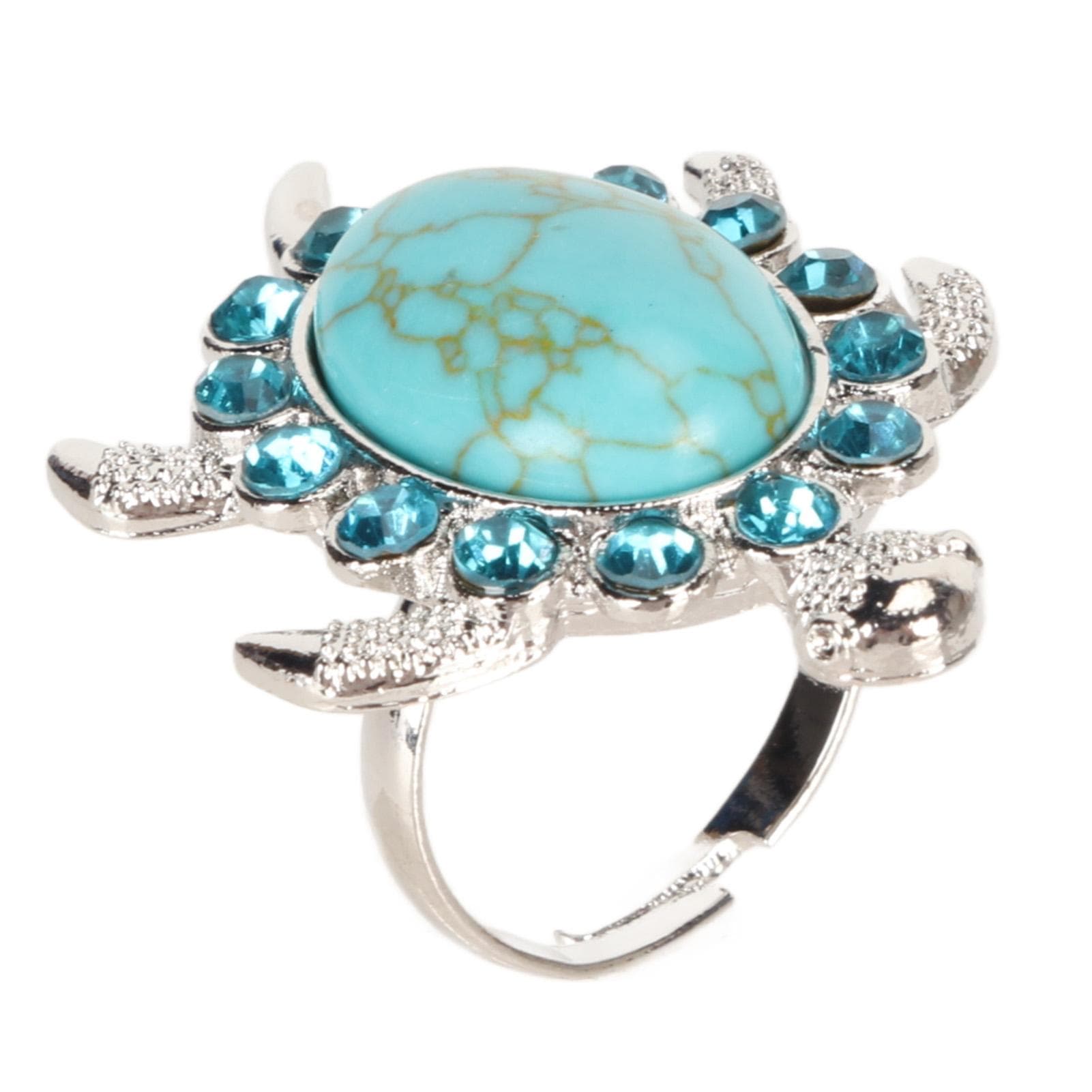 Turquoise Rhinestone Ring Women Alloy Adjustable Fashionable Cute Tortoise Shaped Ring Jewelry
