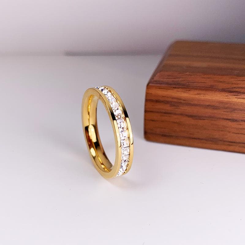 Luxury Rose Gold Color Double Row Square Zircon Stainless Steel Ring For Women Romantic Engageme Wedding Party Jewelry Female 7