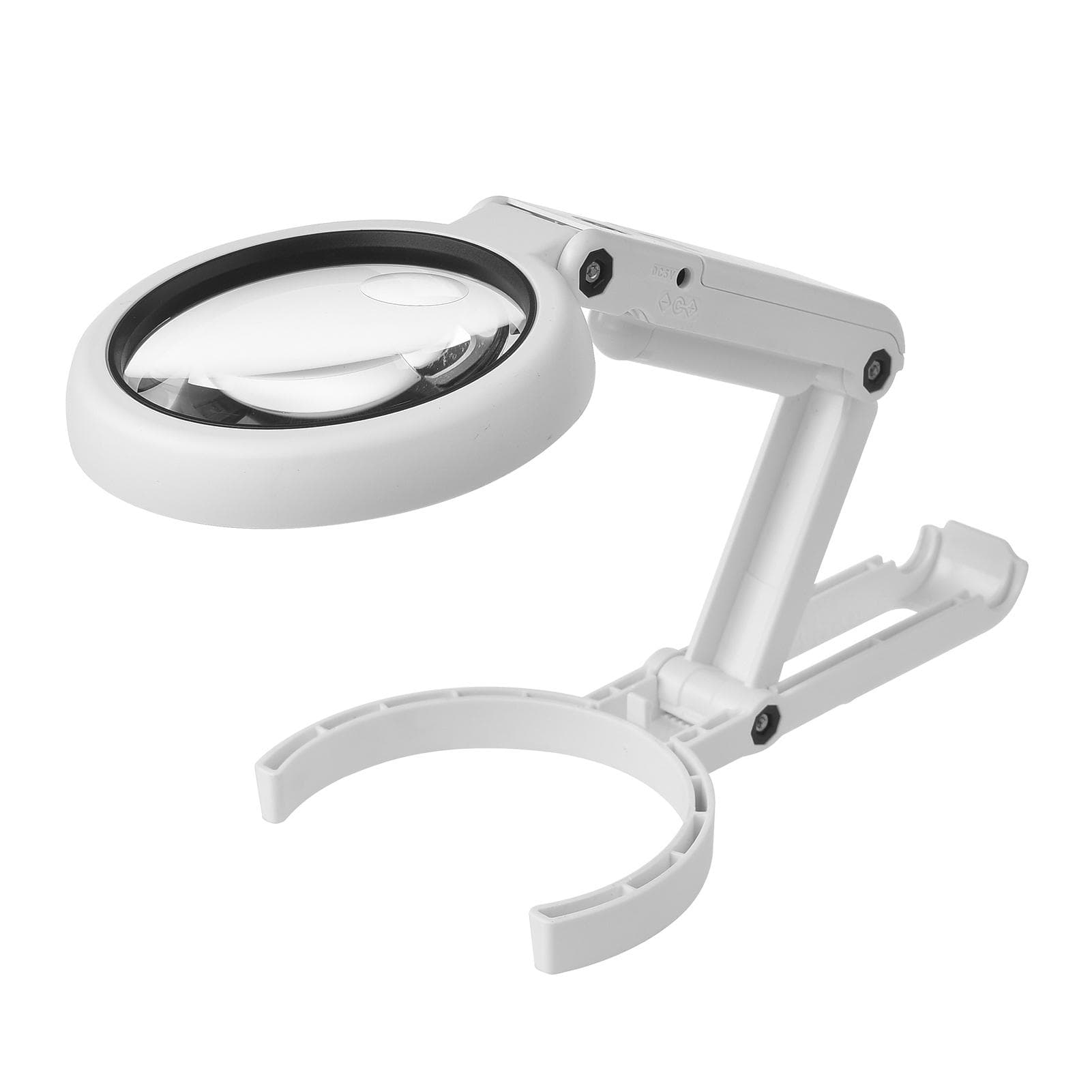 5X/10X Handheld Desk Magnifier with LED Light and Stand USB Powered Illuminated Magnifying Glass white
