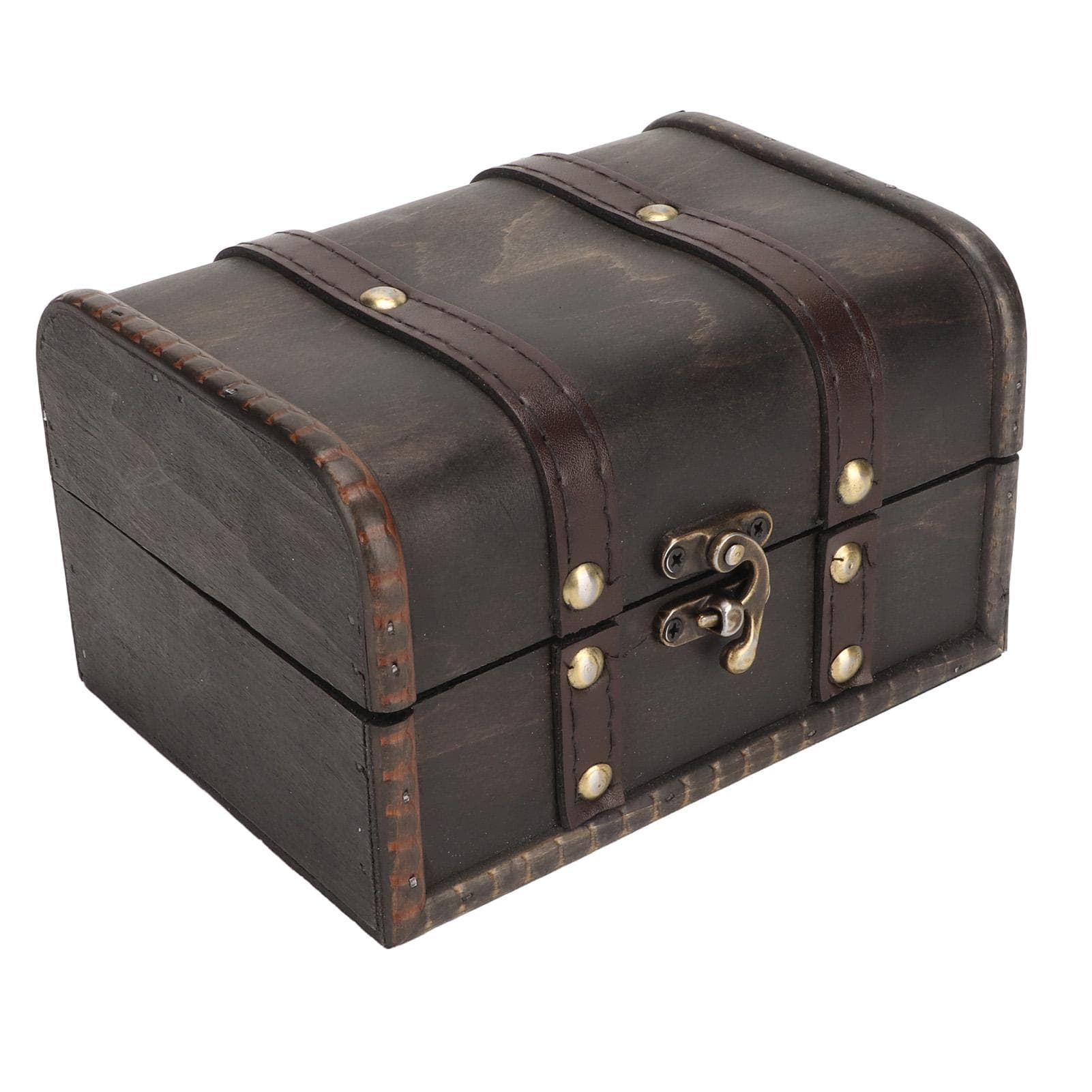 Wooden Treasure Box Vintage Elegant Old Grey Wooden Treasure Chest For Storage Jewelry Necklace