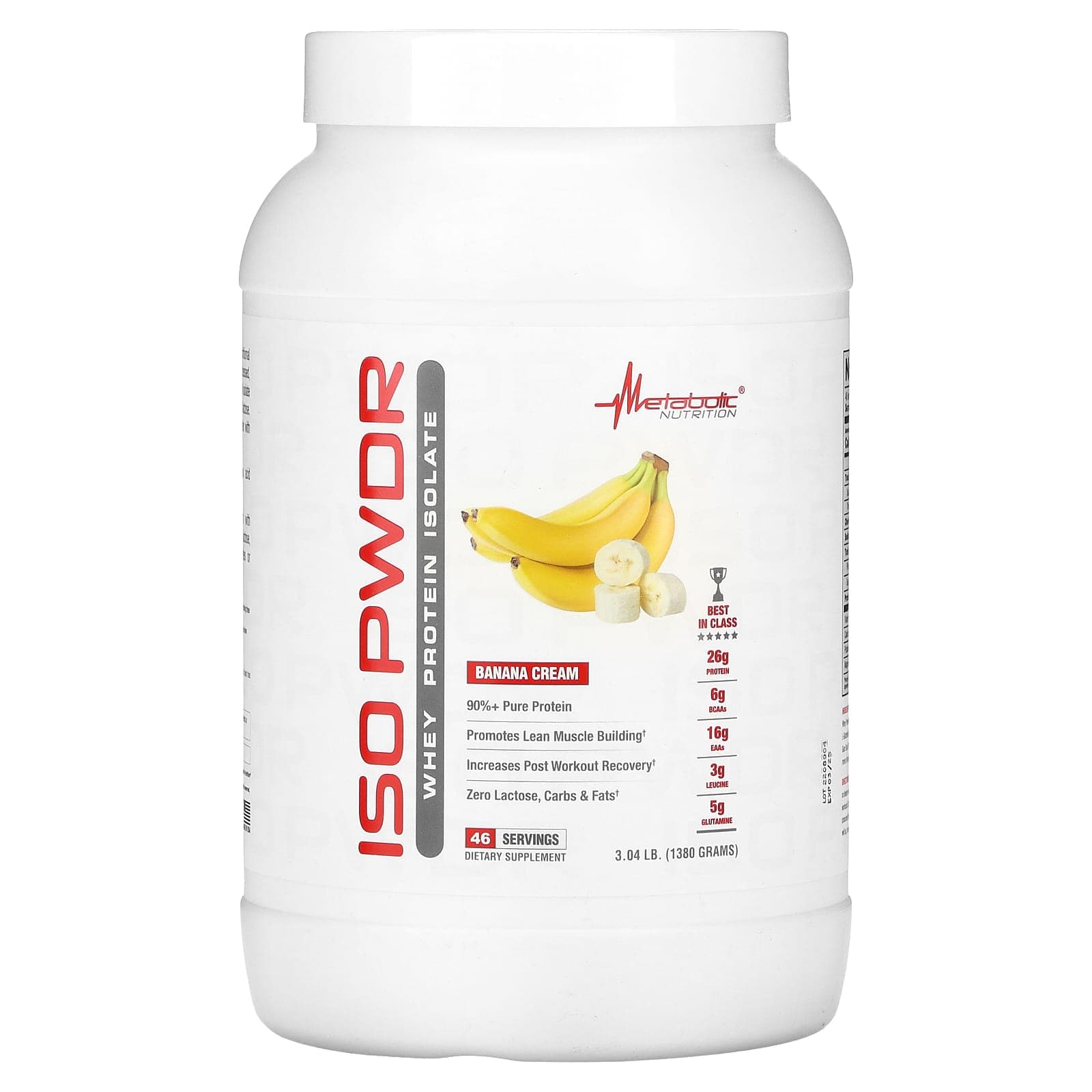 Metabolic Nutrition, ISOpwdr, whey protein isolate, banana cream, 3.04 lb (1,380 g)