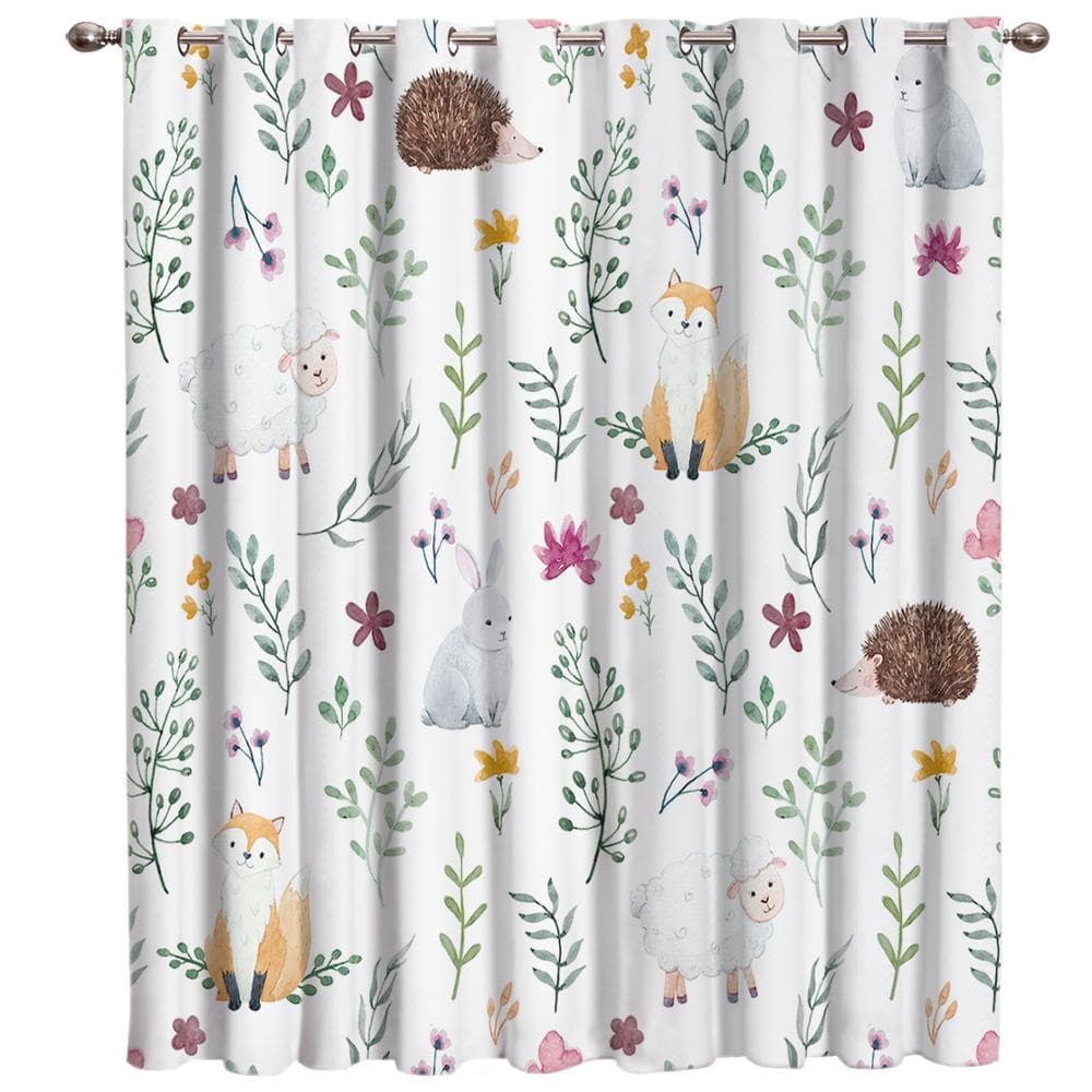 Cartoon Forest Animal Tree Fox Bear Rabbit Child Window Curtains Curtains for Living Room Decorative Items Living Room 100W x 215H(cm) x2