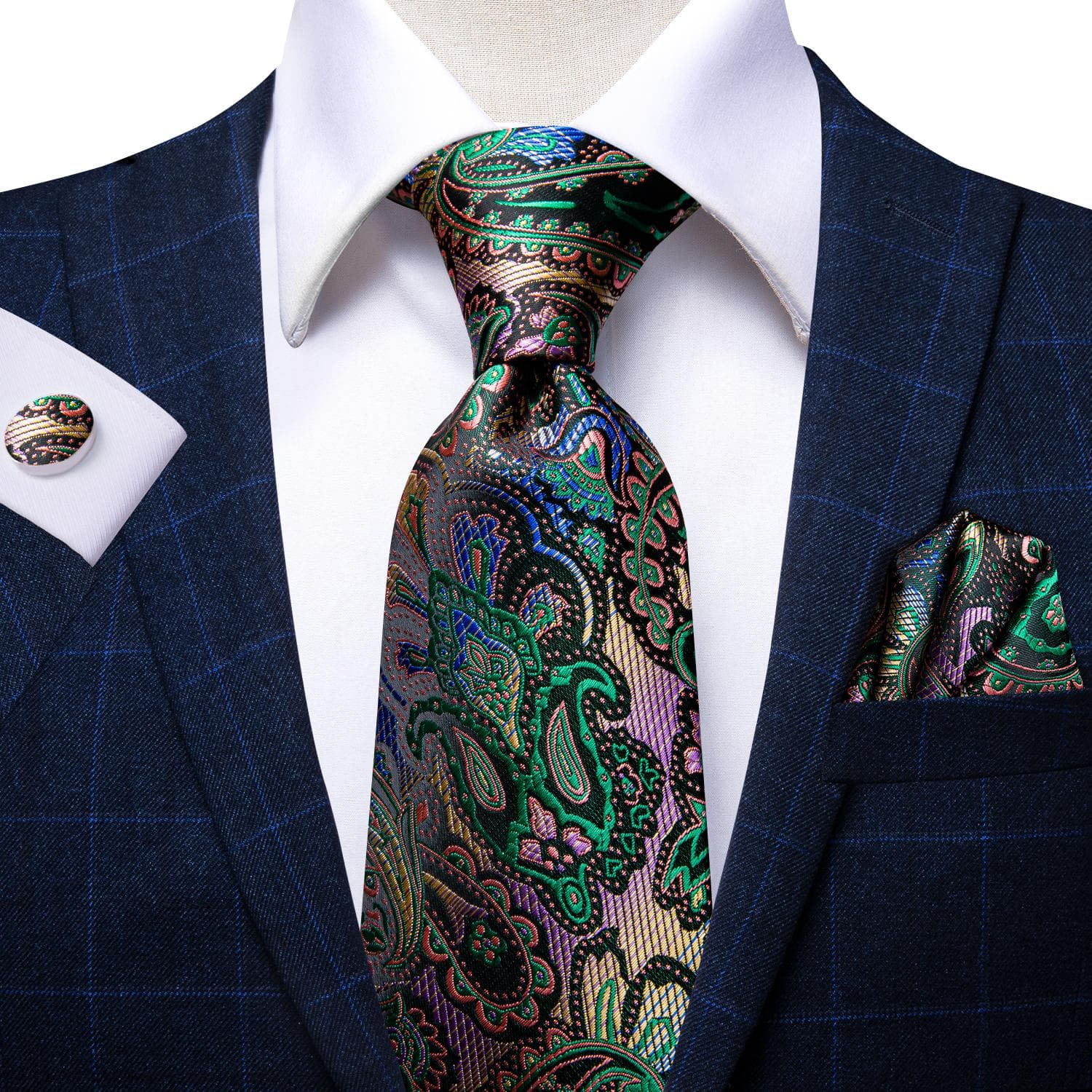 Hi-Tie New Fashion Mens Tie Business Necktie Hanky Cufflinks Tie Set N-3019